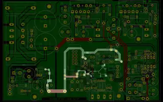 PCB design with highlighted lo voltage power supply line.